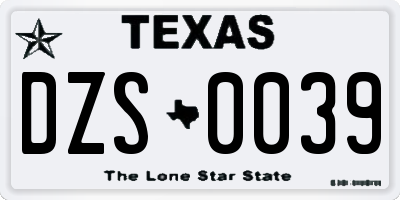 TX license plate DZS0039