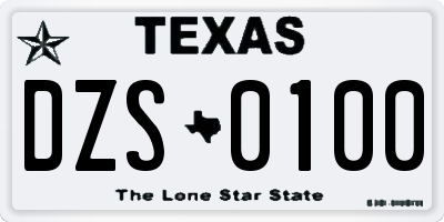 TX license plate DZS0100
