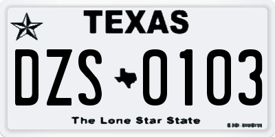 TX license plate DZS0103