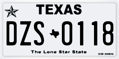 TX license plate DZS0118