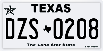 TX license plate DZS0208