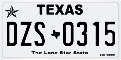 TX license plate DZS0315