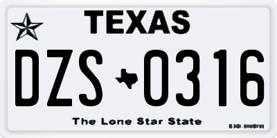 TX license plate DZS0316