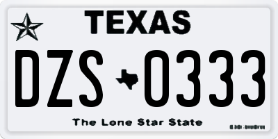 TX license plate DZS0333
