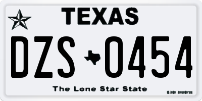 TX license plate DZS0454