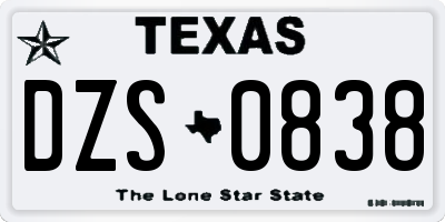 TX license plate DZS0838