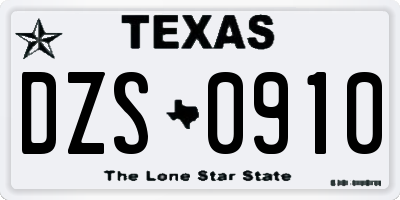 TX license plate DZS0910