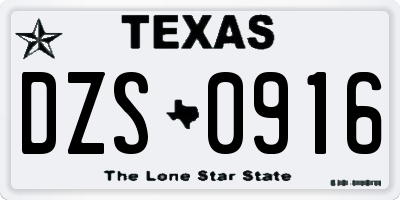 TX license plate DZS0916