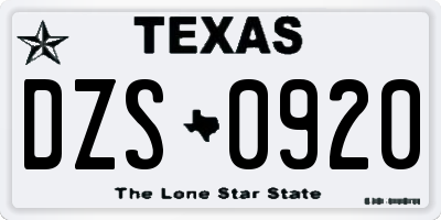 TX license plate DZS0920