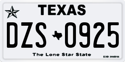 TX license plate DZS0925