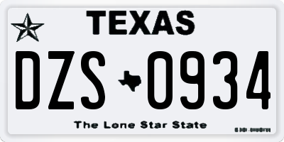 TX license plate DZS0934