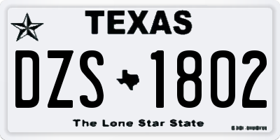 TX license plate DZS1802