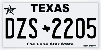 TX license plate DZS2205