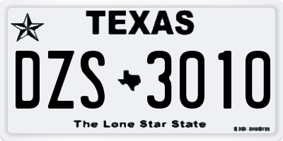 TX license plate DZS3010