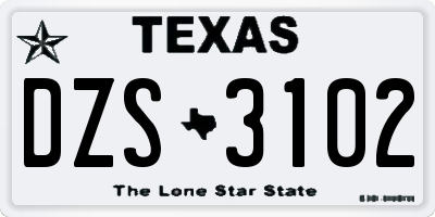 TX license plate DZS3102