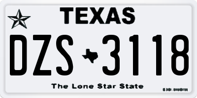TX license plate DZS3118