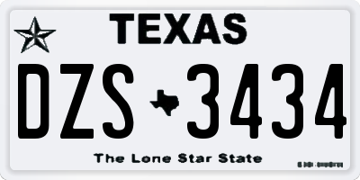 TX license plate DZS3434