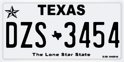 TX license plate DZS3454