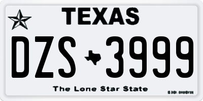 TX license plate DZS3999