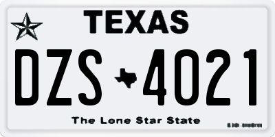 TX license plate DZS4021