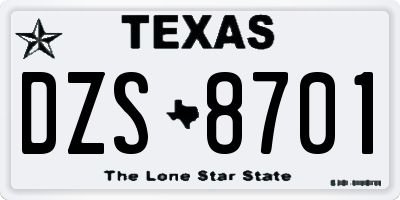 TX license plate DZS8701