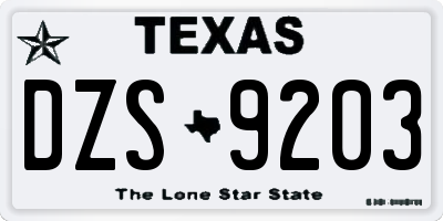 TX license plate DZS9203