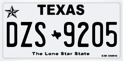 TX license plate DZS9205