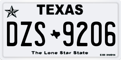 TX license plate DZS9206
