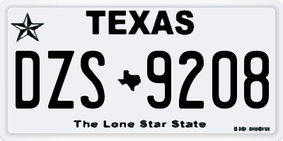 TX license plate DZS9208