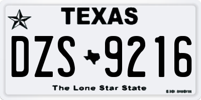 TX license plate DZS9216