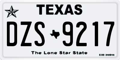 TX license plate DZS9217