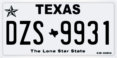 TX license plate DZS9931