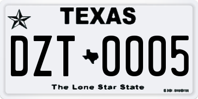 TX license plate DZT0005