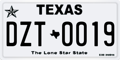TX license plate DZT0019