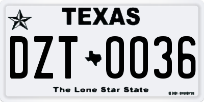 TX license plate DZT0036