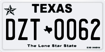 TX license plate DZT0062