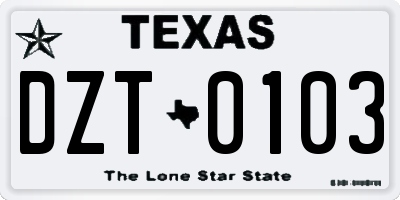 TX license plate DZT0103