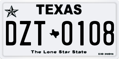 TX license plate DZT0108