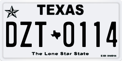 TX license plate DZT0114