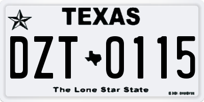 TX license plate DZT0115