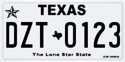 TX license plate DZT0123
