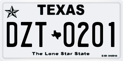 TX license plate DZT0201