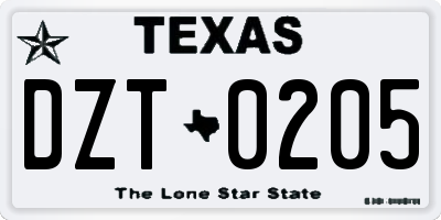 TX license plate DZT0205
