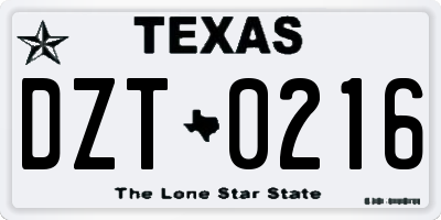 TX license plate DZT0216