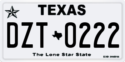 TX license plate DZT0222