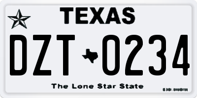 TX license plate DZT0234