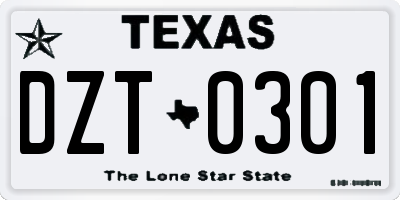 TX license plate DZT0301