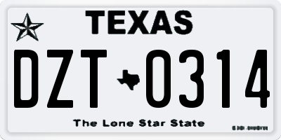 TX license plate DZT0314