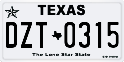 TX license plate DZT0315