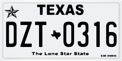 TX license plate DZT0316